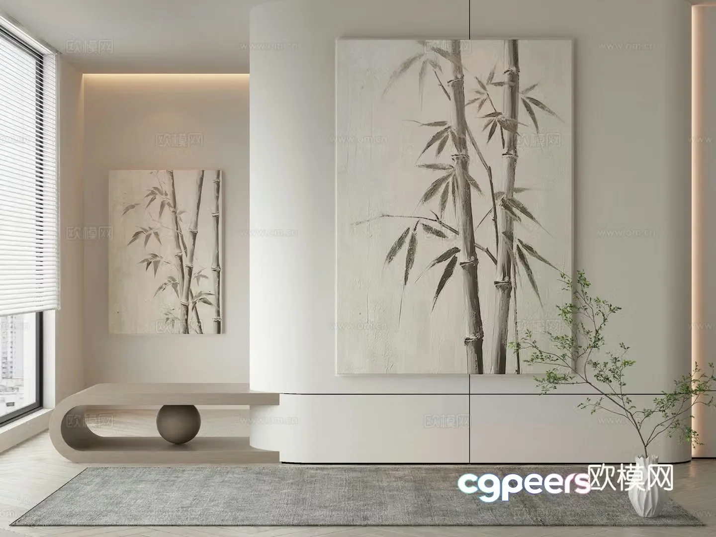 New Chinese style decorative painting bamboo hanging painting 3d model