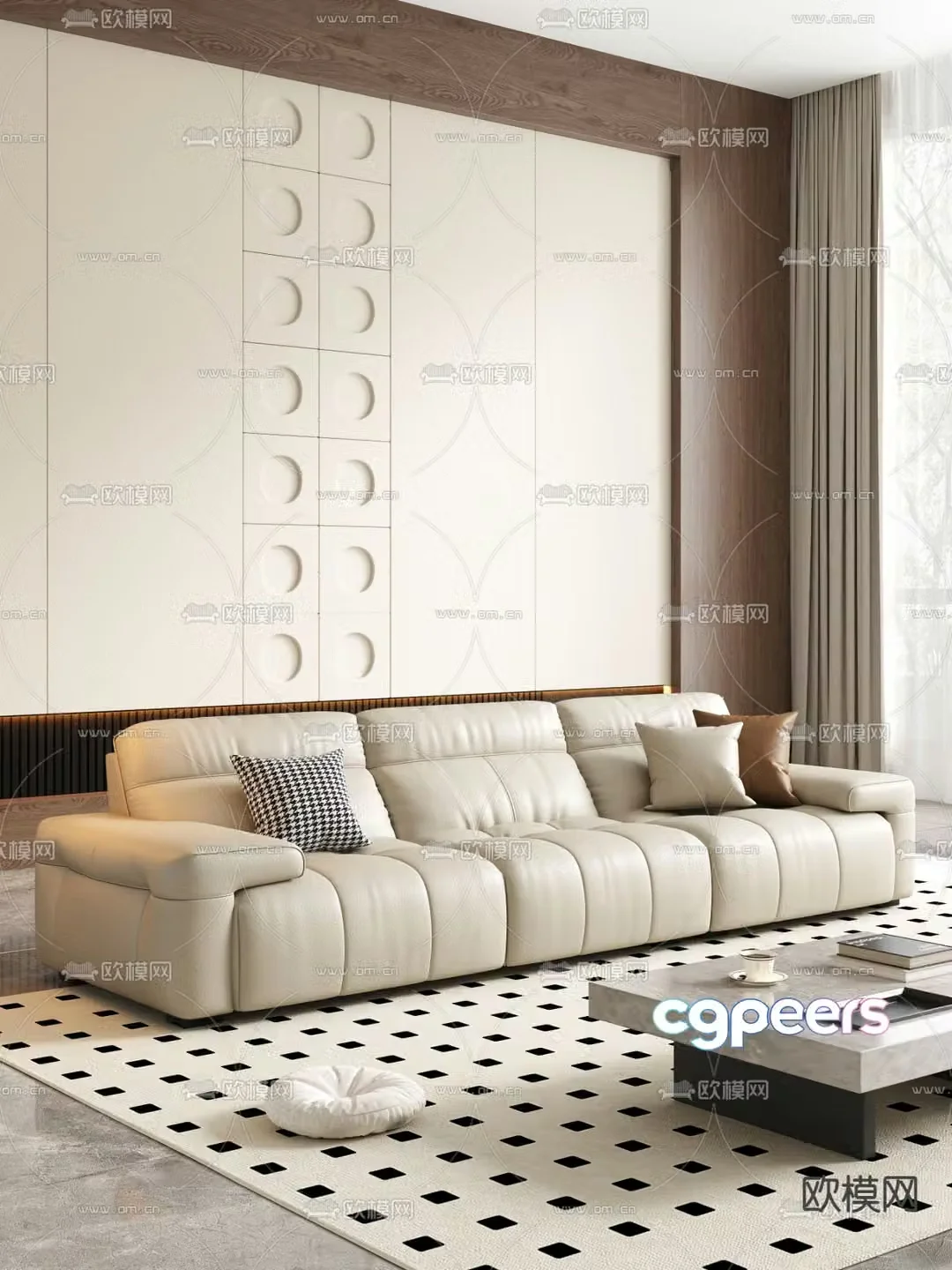 Three-person sofa leather sofa 3d model