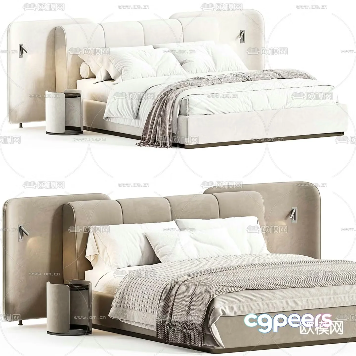 Modern fabric double bed 3d model