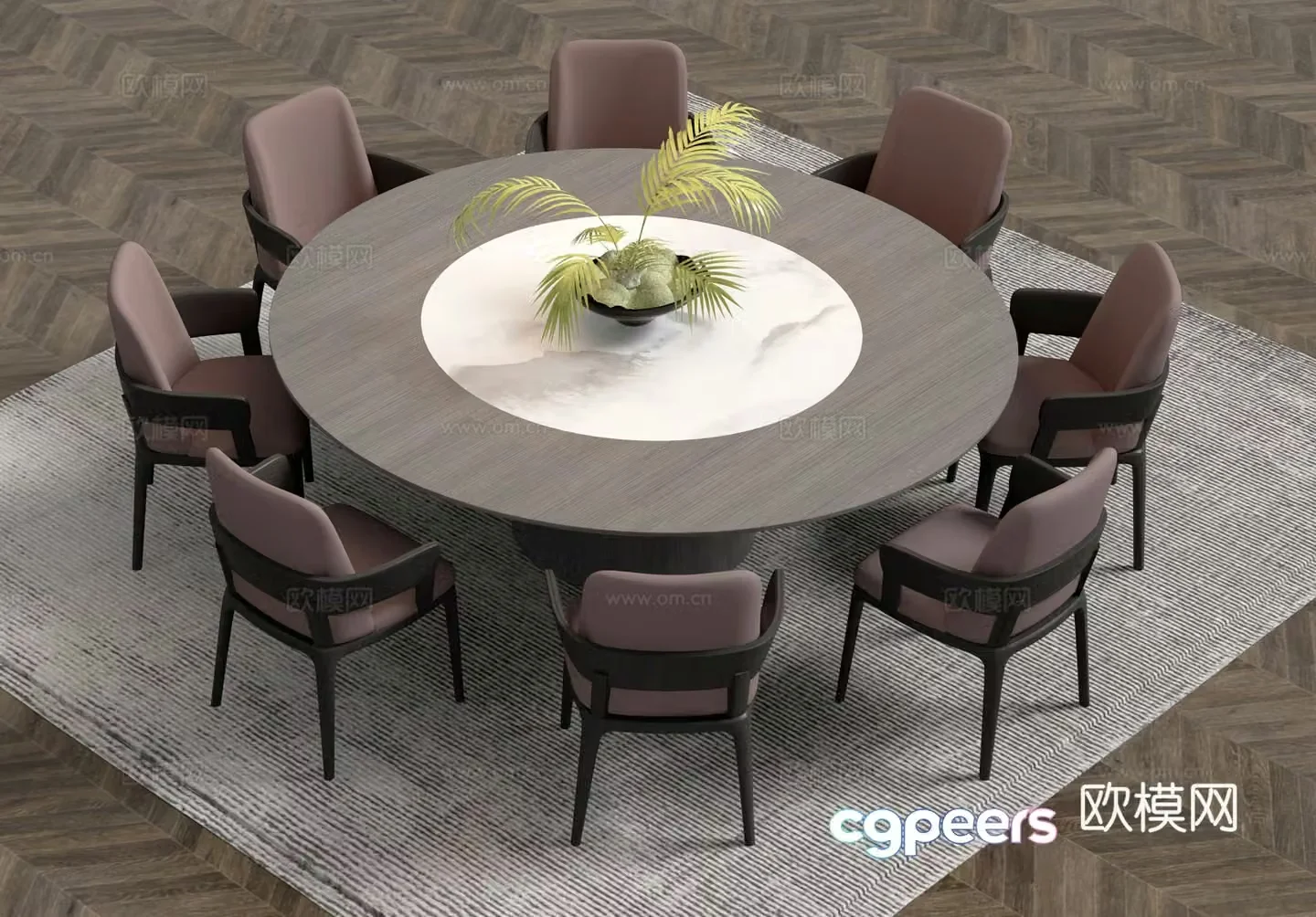 New Chinese round dining table and chair 3D model