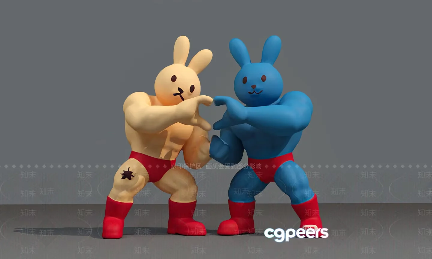 Muscular Cartoon Bunnies 3D Model – 11564 – VRAY Render