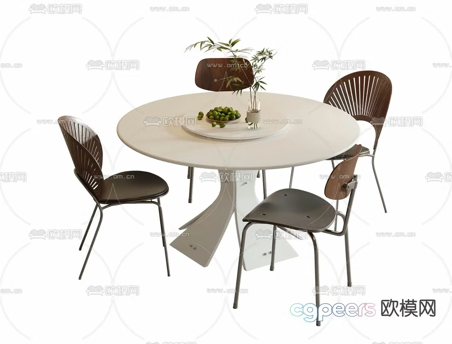 Round dining table and chairs 3d model