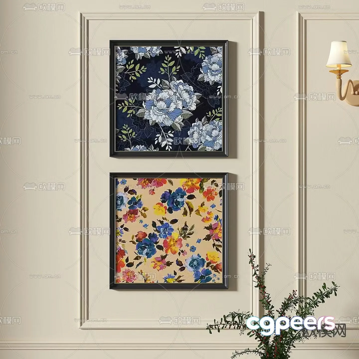 French plant painting oil painting decorative painting 3d model