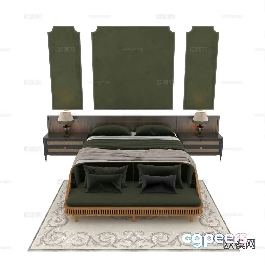 Southeast Asian double bed bedside table bed background 3d model