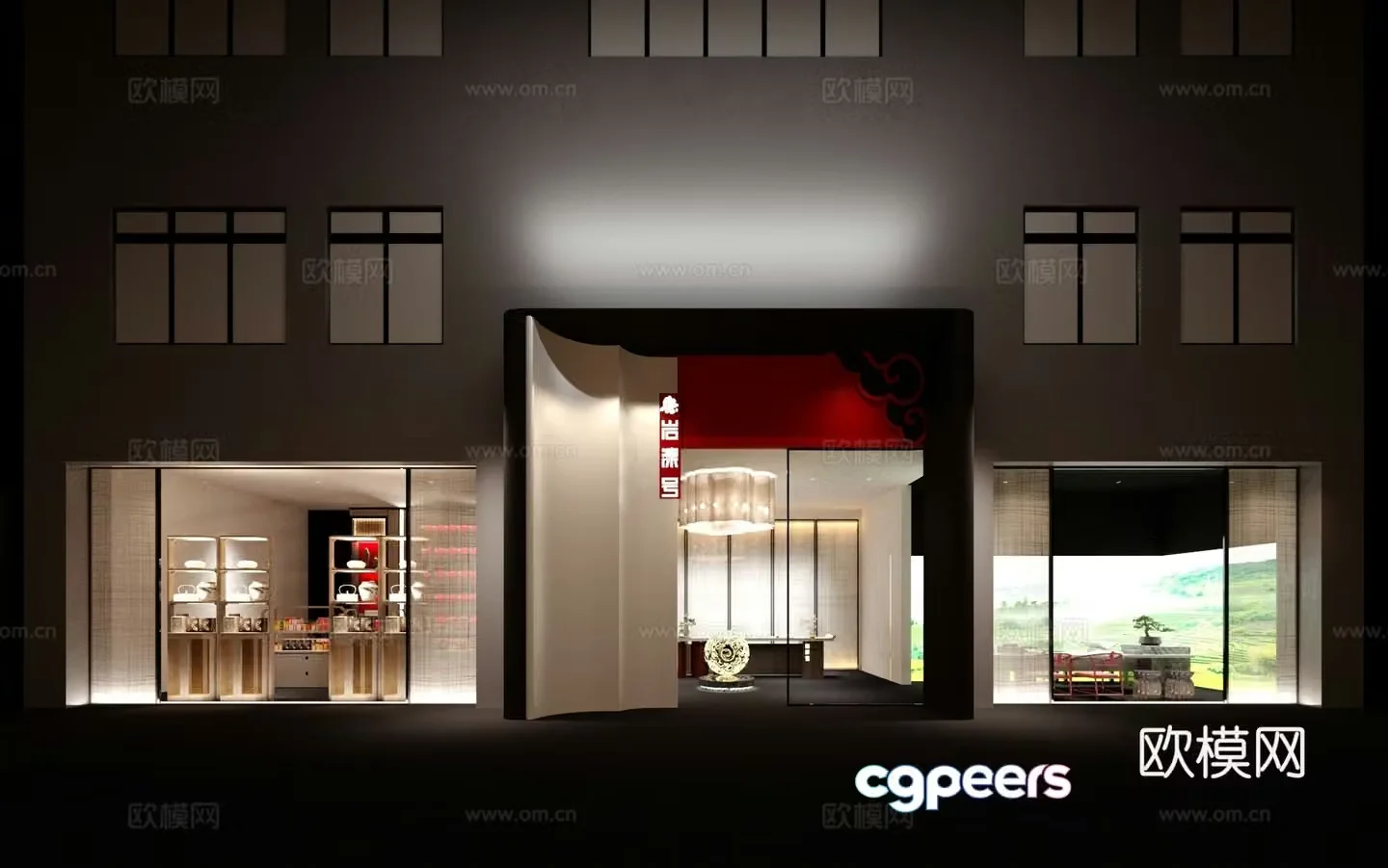 3D model of modern tea shop door