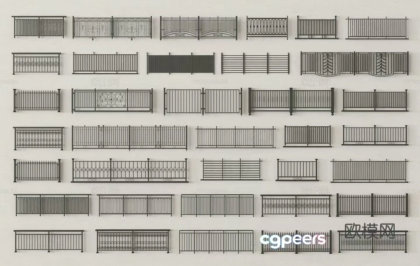 Modern wrought iron railing guardrail fence iron fence guardrail handrail railing 3d model