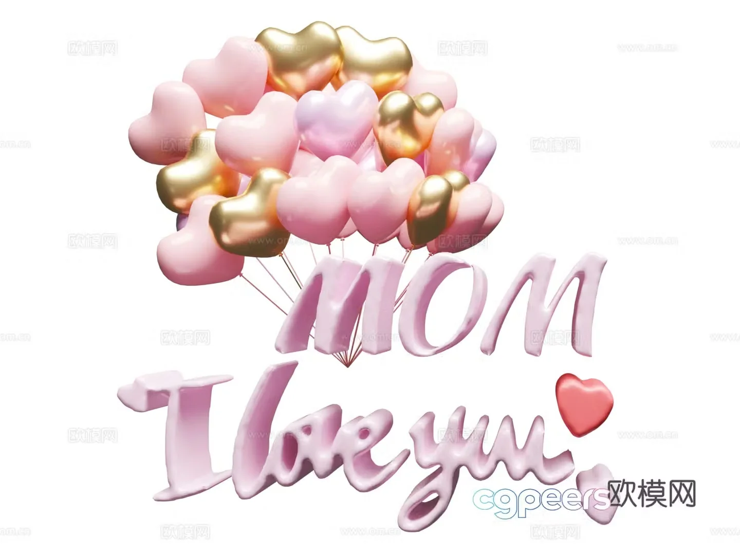 Three-dimensional Mother’s Day Balloon Font Wish Mother’s Day Wish 3D Model