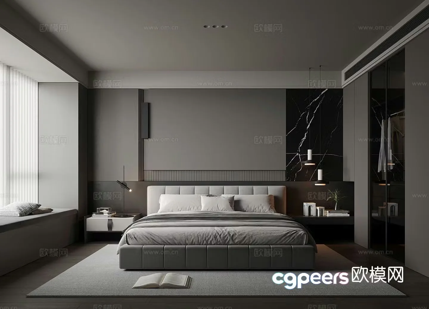 Advanced gray bedroom master bedroom 3d model