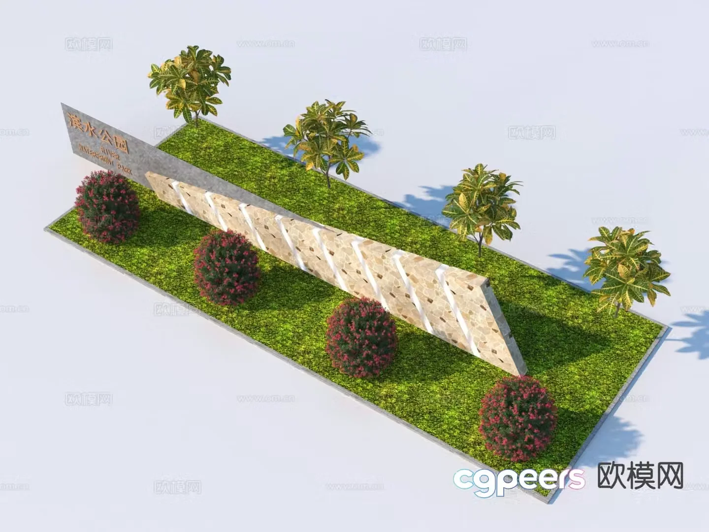 Park flower bed sketch flower pond landscape 3d model