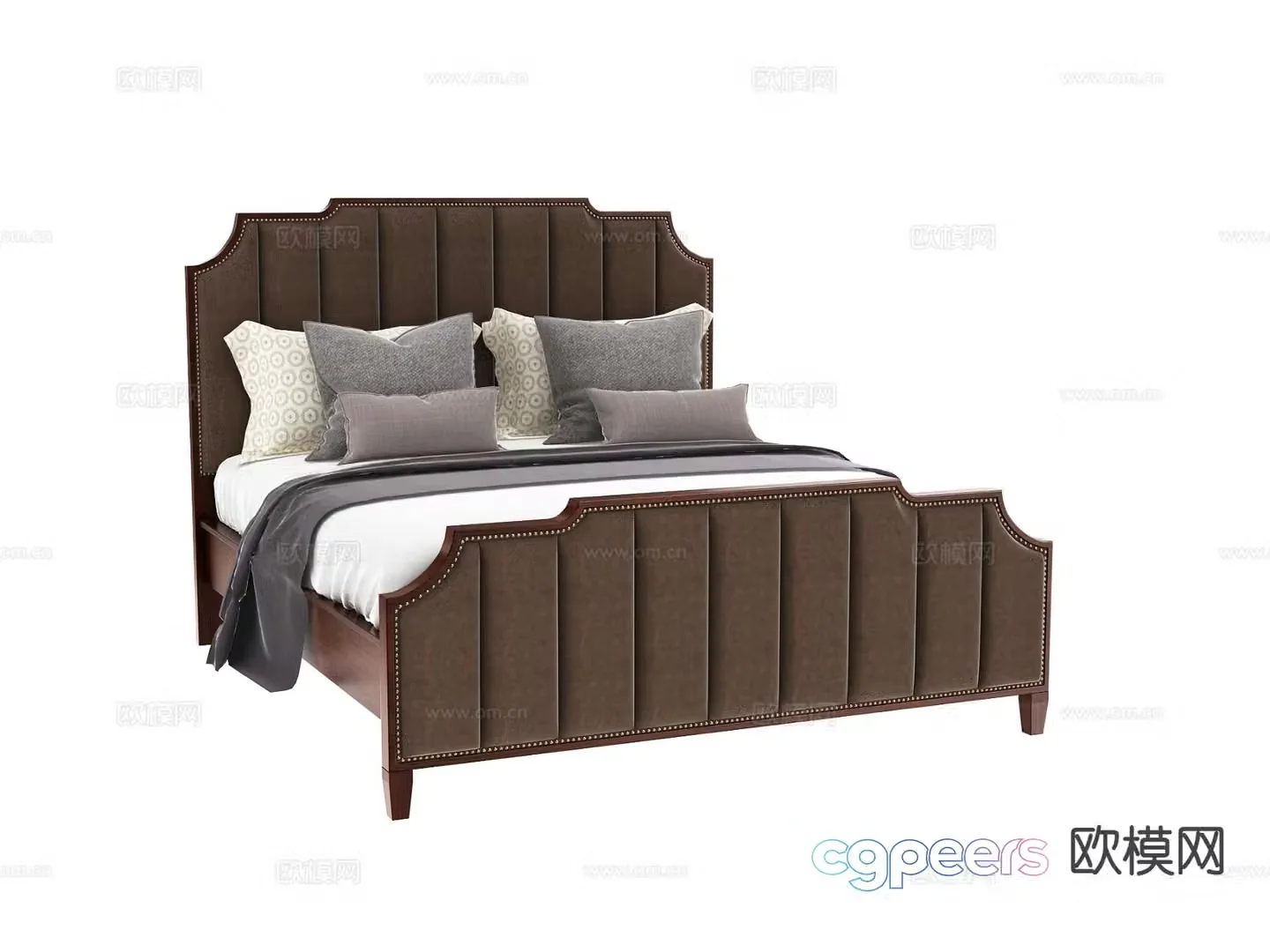 Simple European double bed 3d model