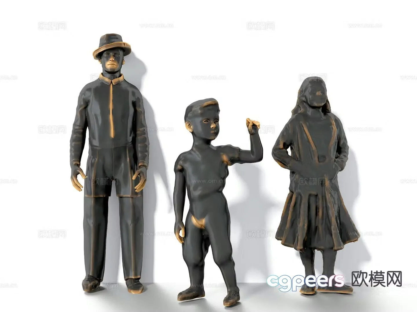 Family of three figure sculpture statue 3d model