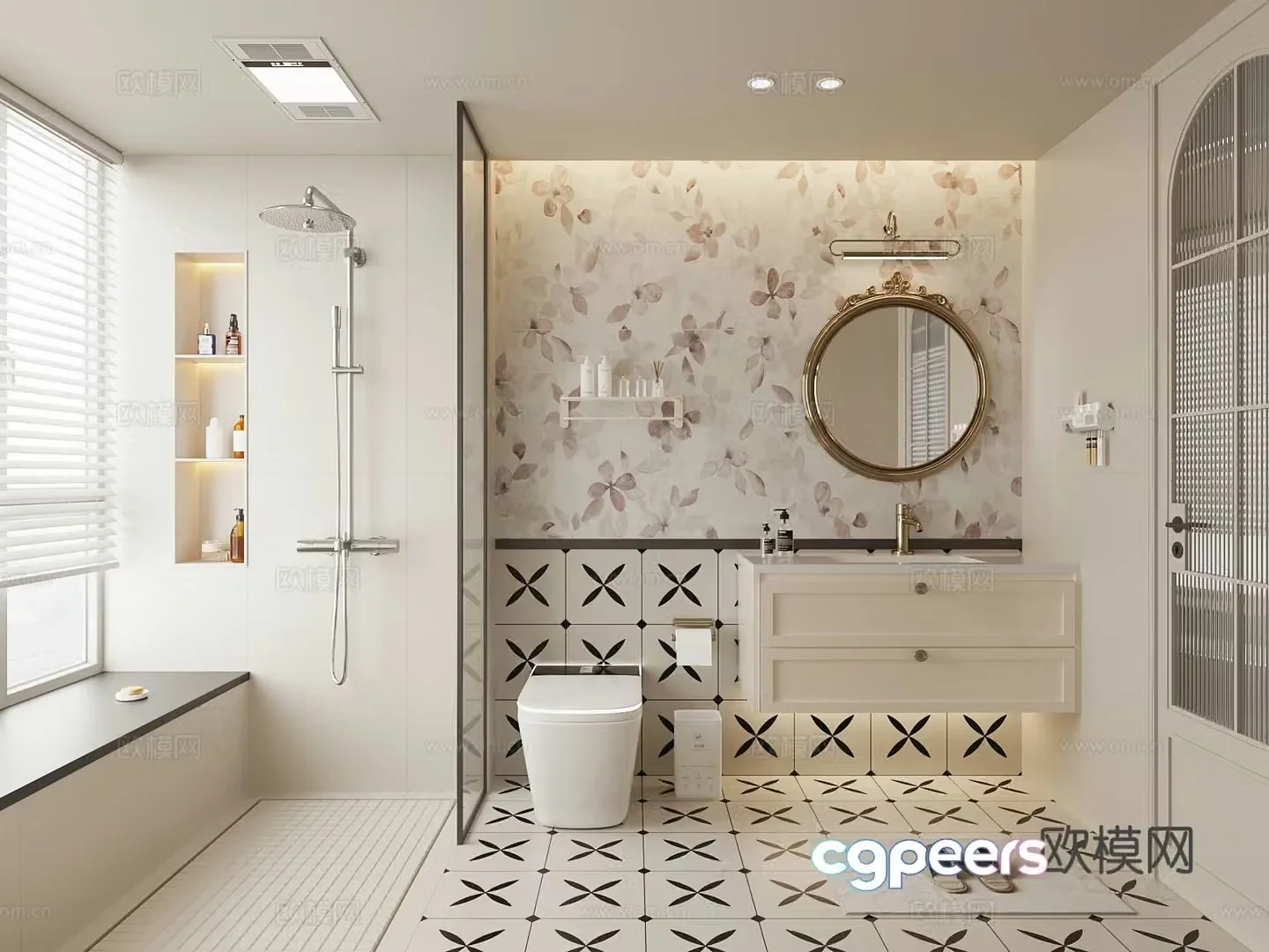 Bathroom French cream bathroom bathroom cabinet toilet 3d model