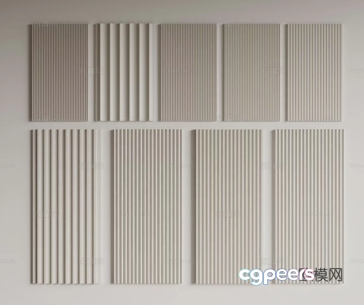 Modern Great Wall Board Grille Board Wall Board Wooden Veneer Lines Background Wall Wavy Board Wall Decoration 3D Model