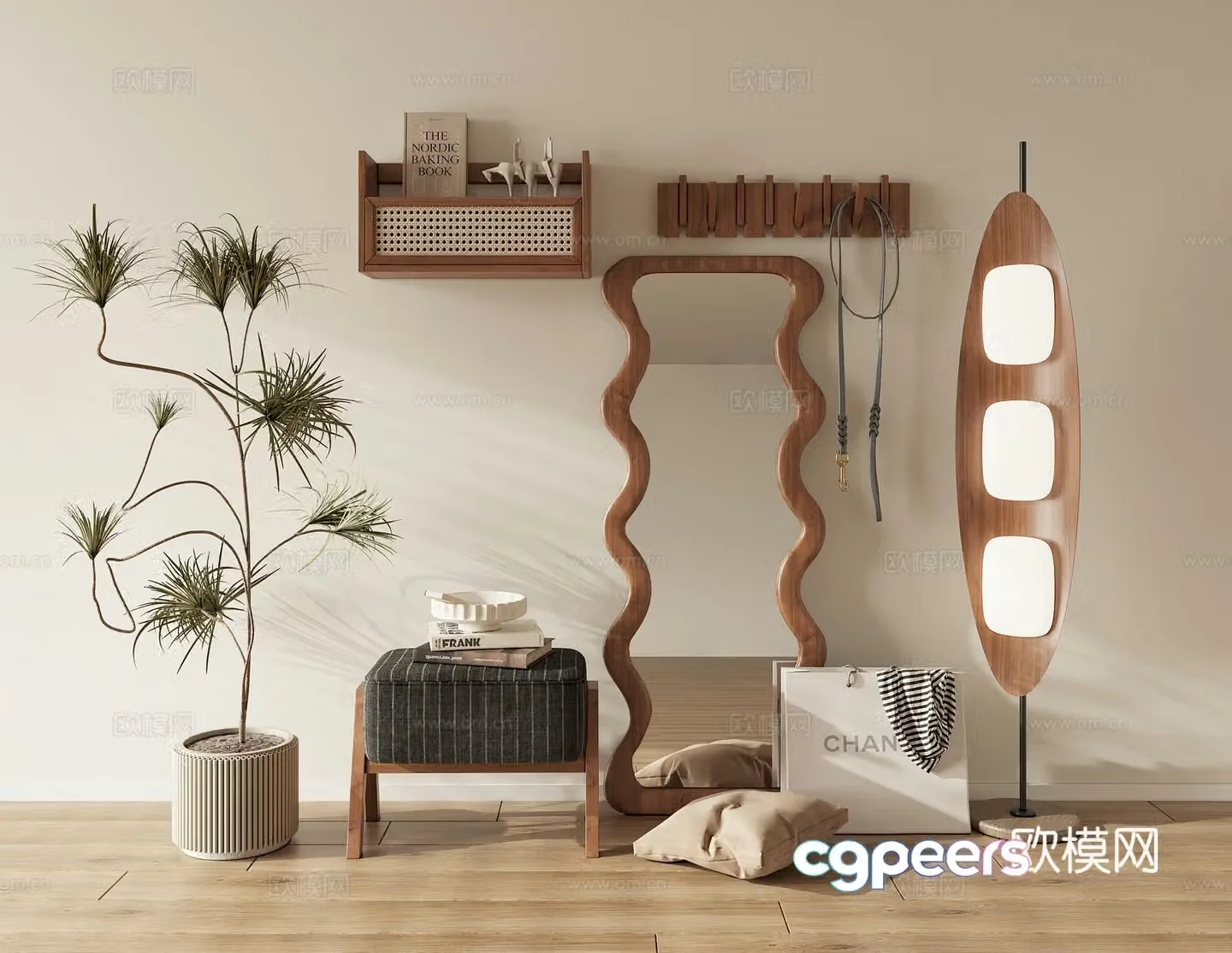 Full-body mirror hanger clothes rod floor lamp ornament 3D model