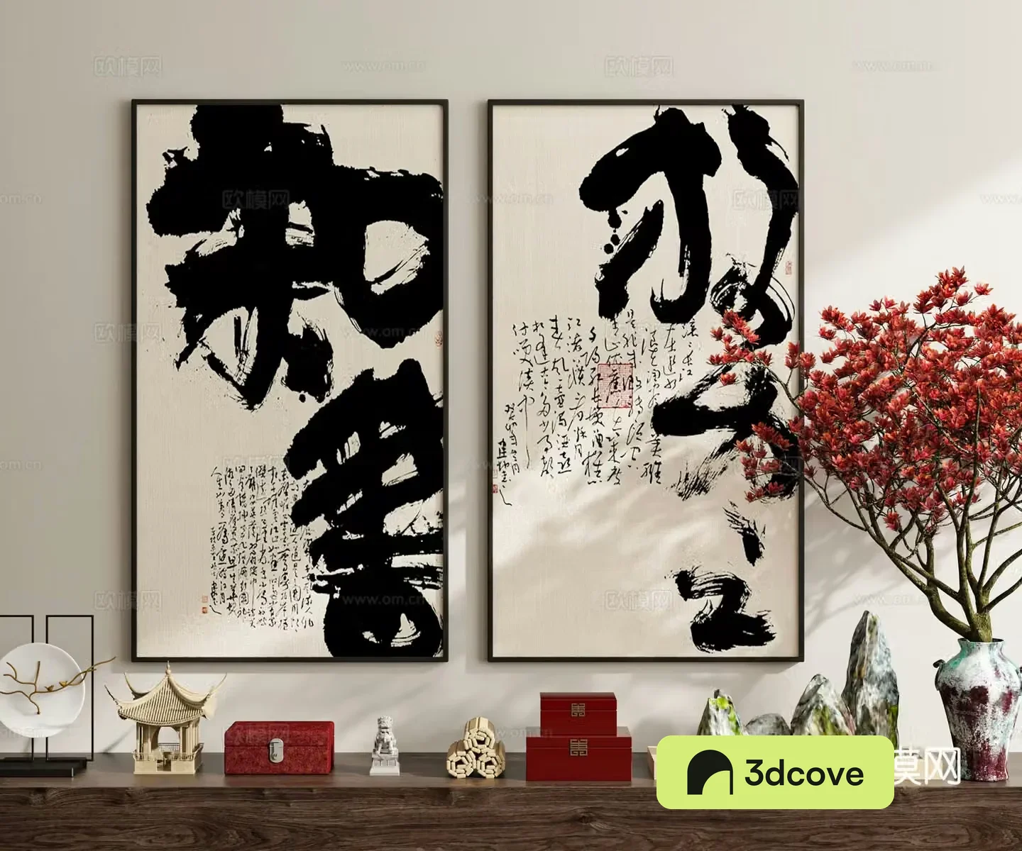 New Chinese-style artistic characters calligraphy and painting decorations 3D models
