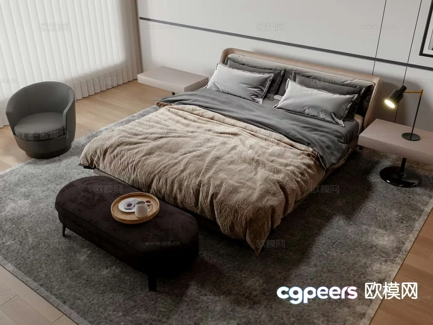Italian double bed 3d model