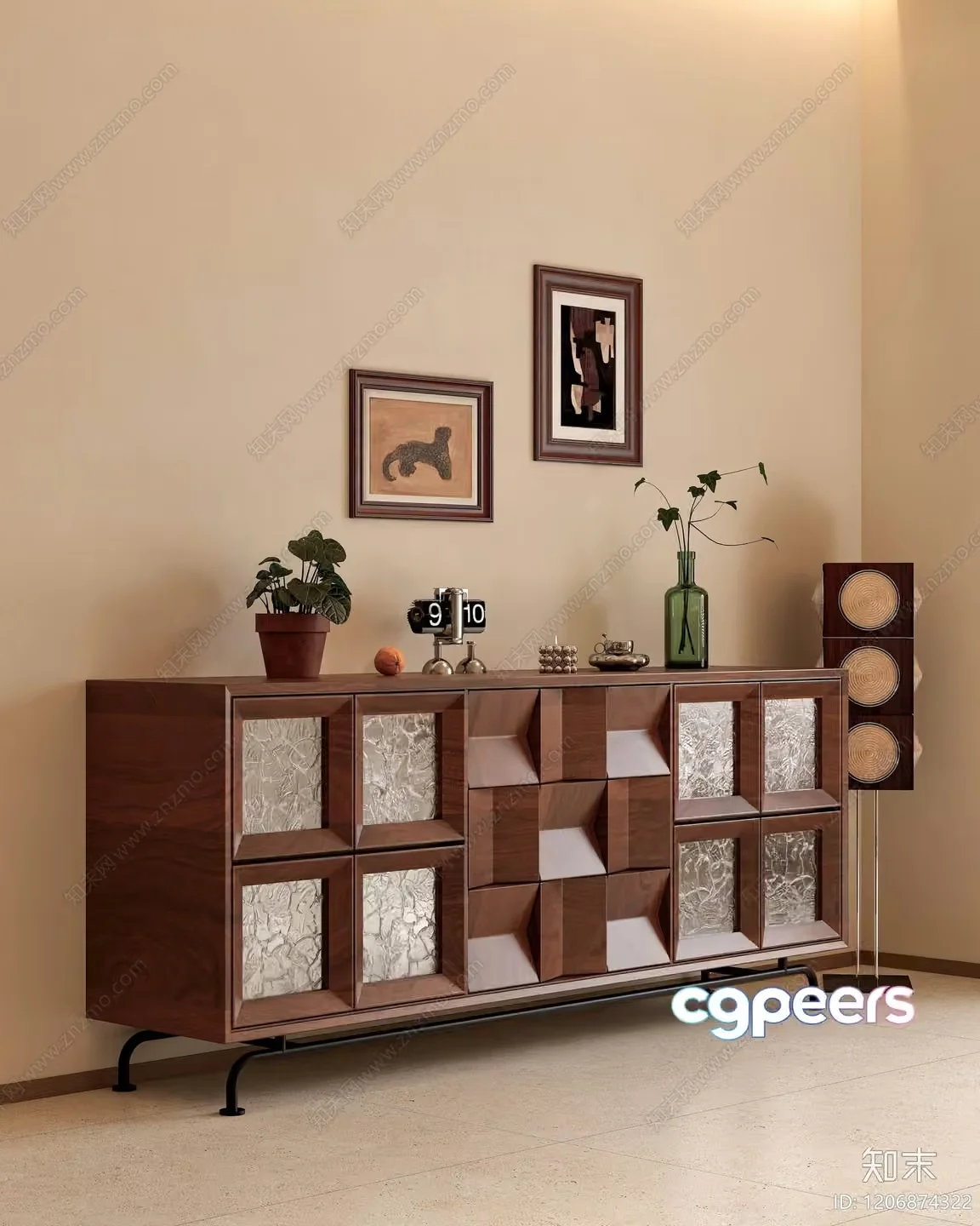 Mid-Century Modern Sideboard 3D Model – 15235 – VRAY Render