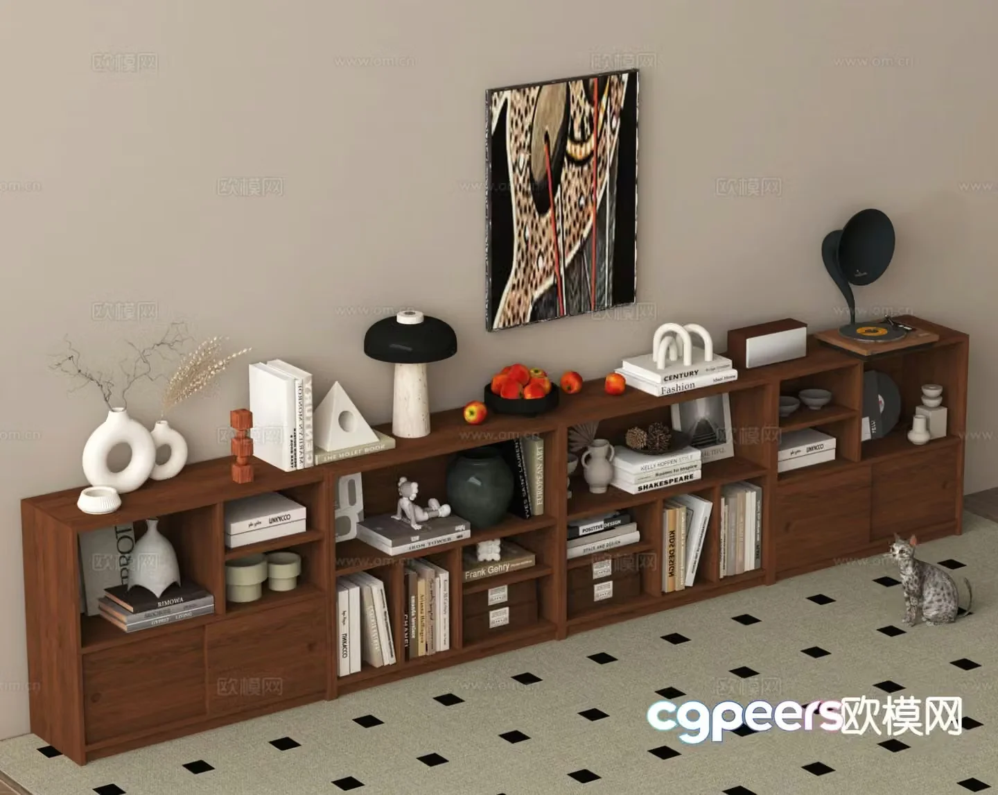 Medieval style low cabinet bookcase 3d model