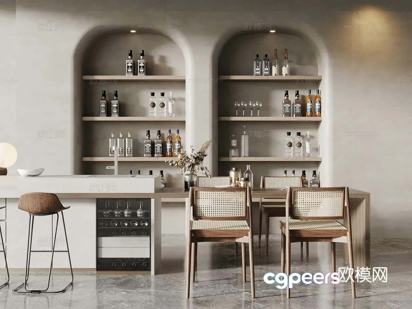 Restaurant Jijifeng Restaurant Island Dining Table Dining Chair Bar Chair 3D Model