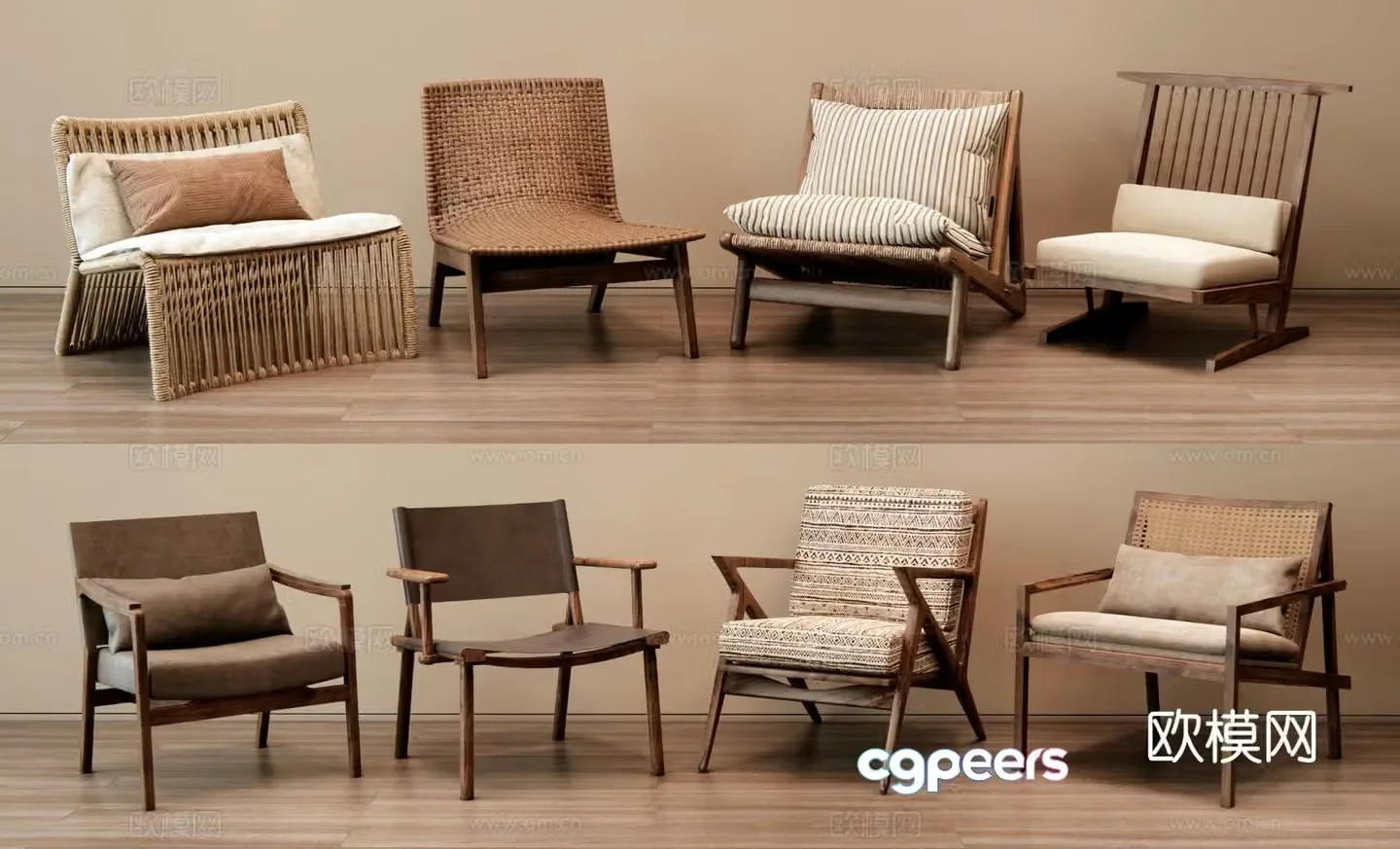 Wabi-sabi style leisure chair rattan chair outdoor chair lounge chair 3D model