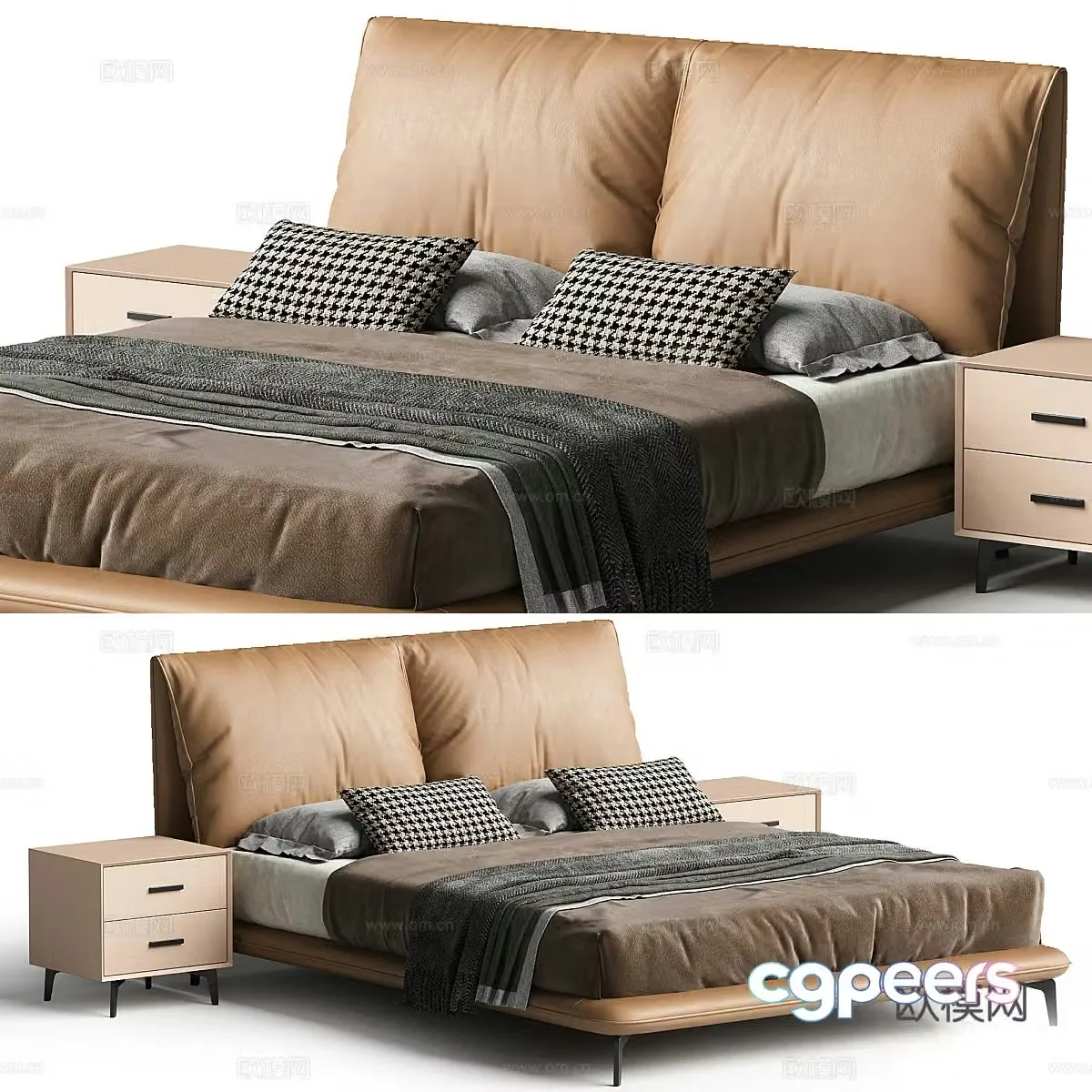 Modern Italian leather double bed 3d model