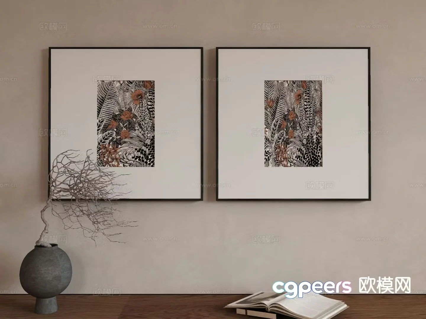 Modern decorative painting retro hanging painting combination painting 3D model