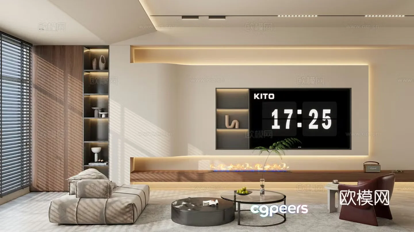Italian style medieval style interior TV linear light master light magnetic light electric 3D model
