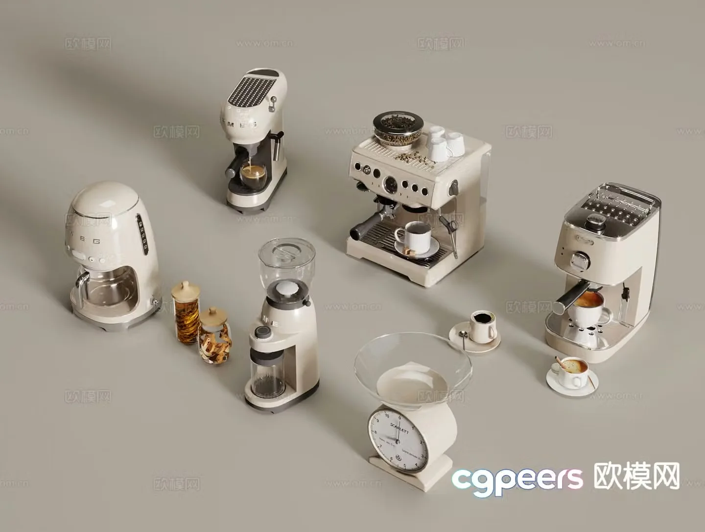 Kitchen appliances coffee machine electric kettle electronic scale 3d model