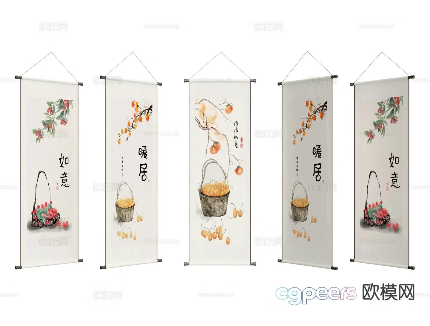New Chinese scroll painting calligraphy painting calligraphy and painting 3D model