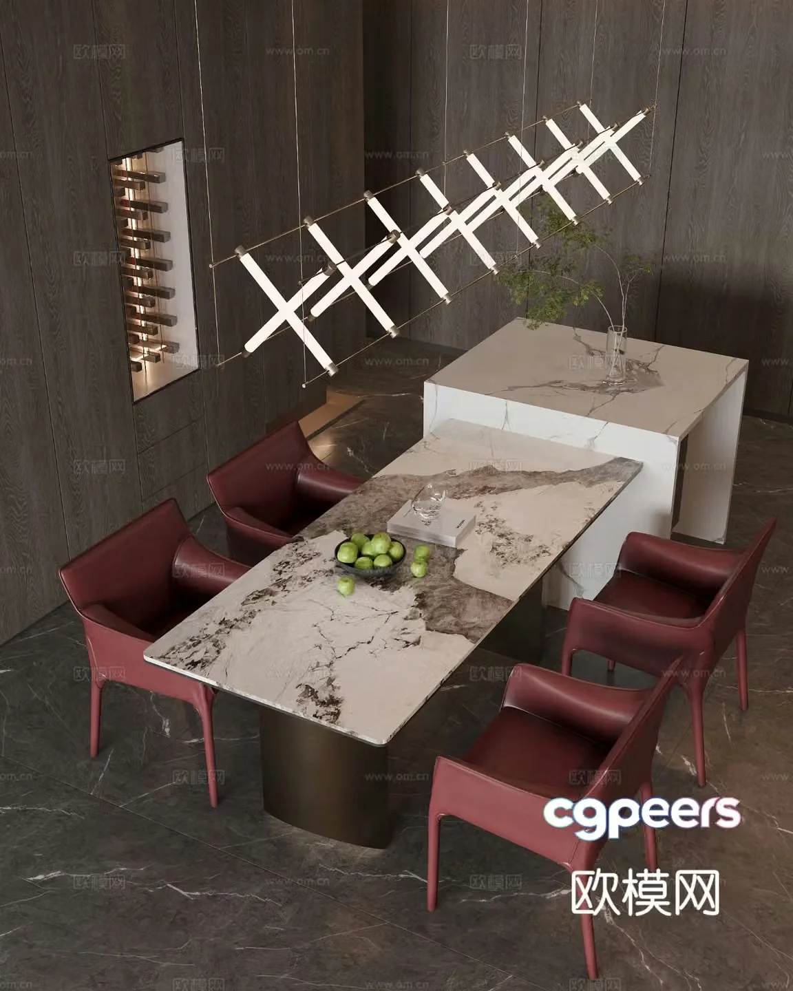 Italian dining table and chairs island dining table 3d model