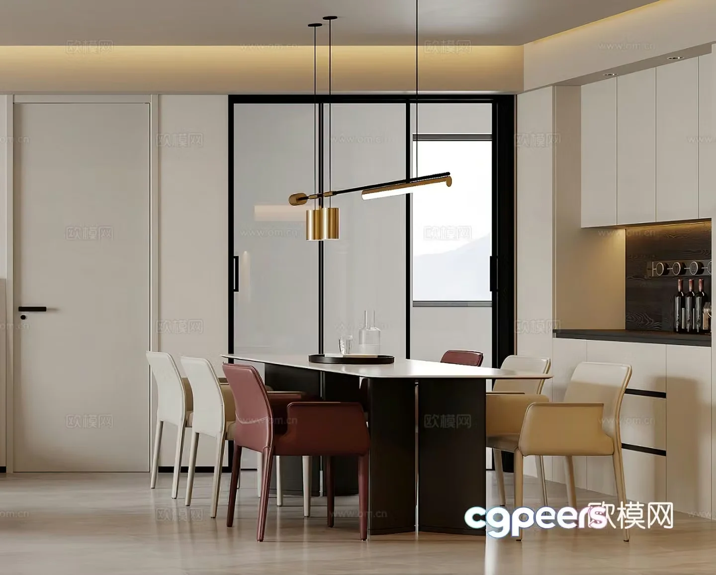 Modern restaurant Light luxury restaurant Wine cabinet Shoe cabinet Chandelier Dining table Modern living restaurant Shoe cabinet 3d model