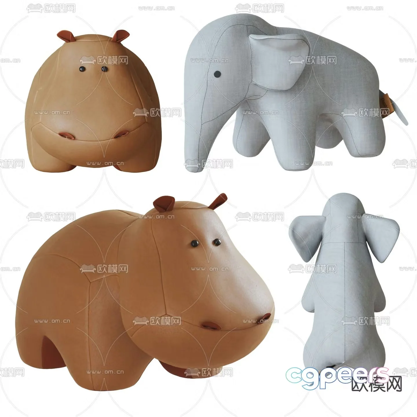 Nordic Rhino Elephant Children’s Stool 3d model