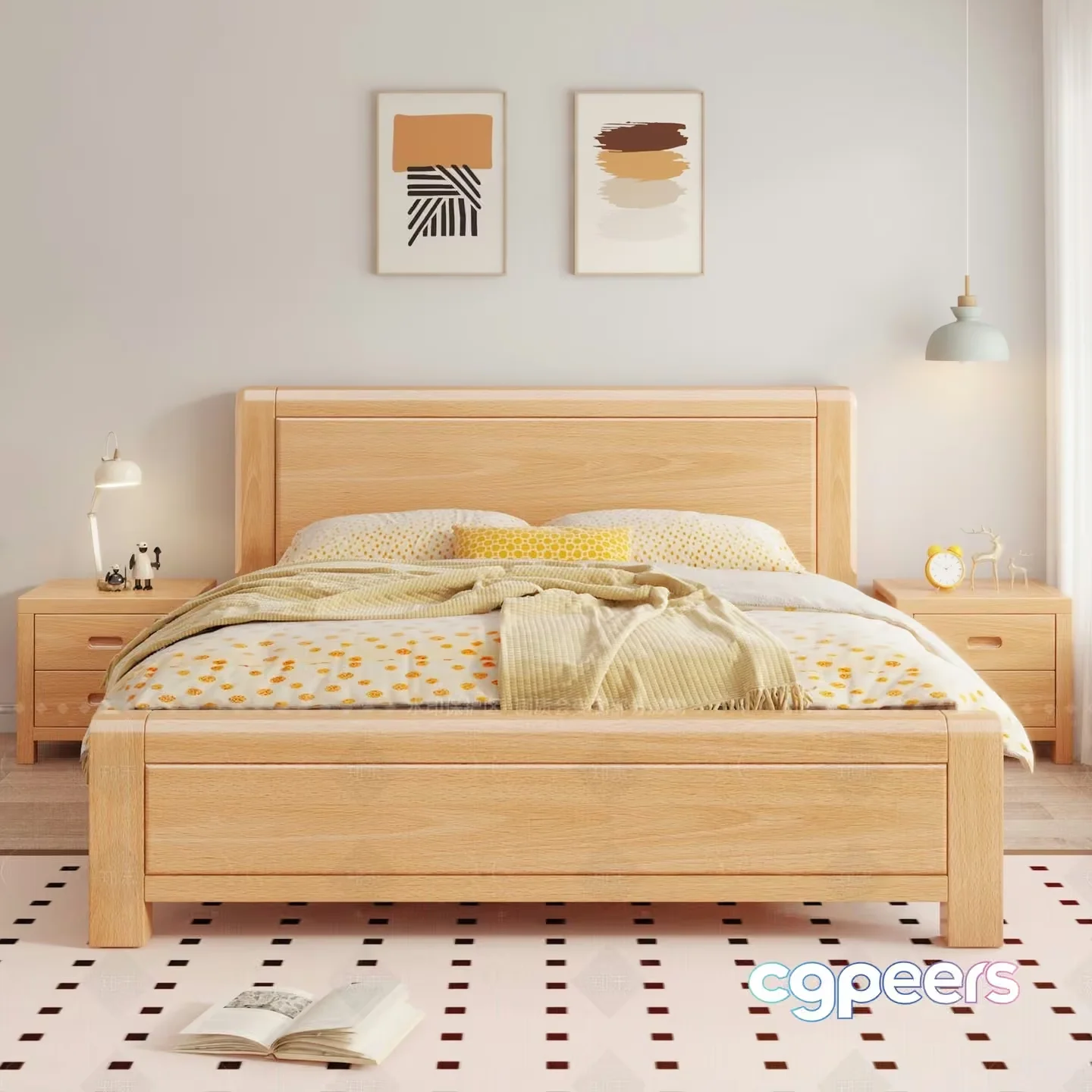 Cozy Wooden Bed Room 3D Model – 1998 – VRAY Render