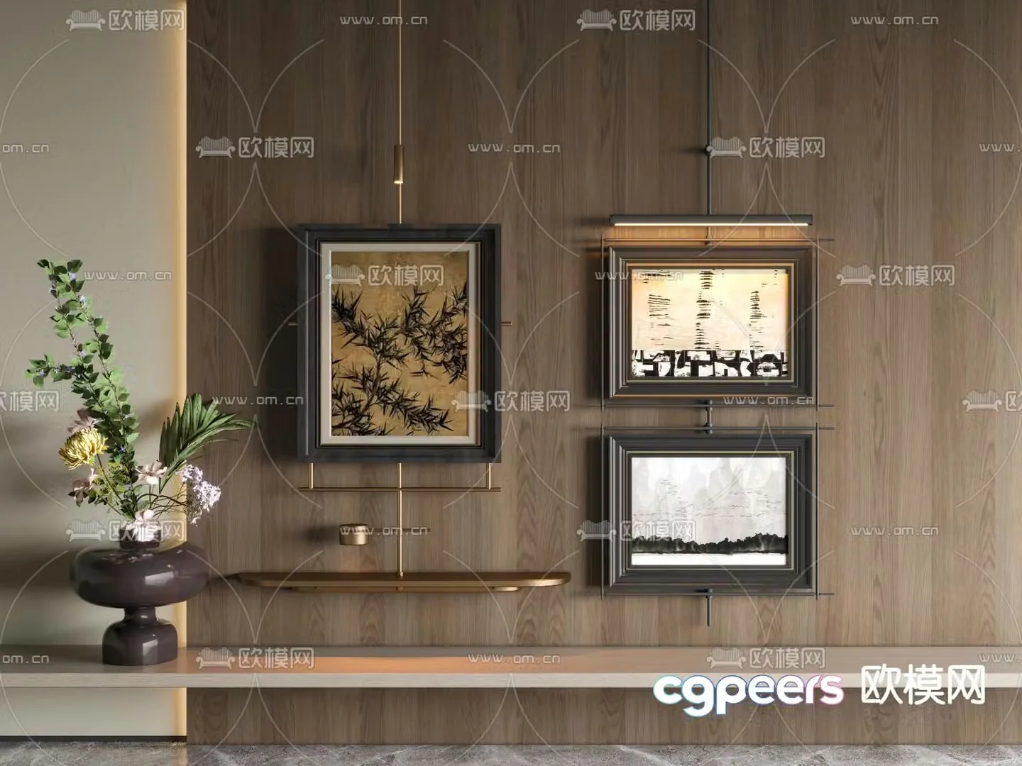 Middle-aged decorative paintings retro paintings black and white paintings mural lights 3D model