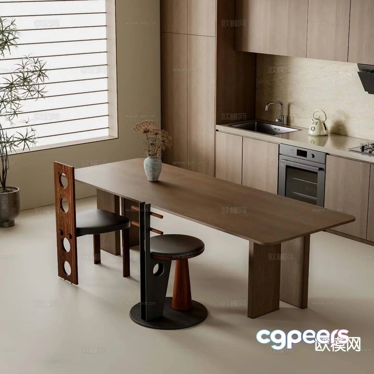 Medieval style dining table and chairs bar dining table 3D model