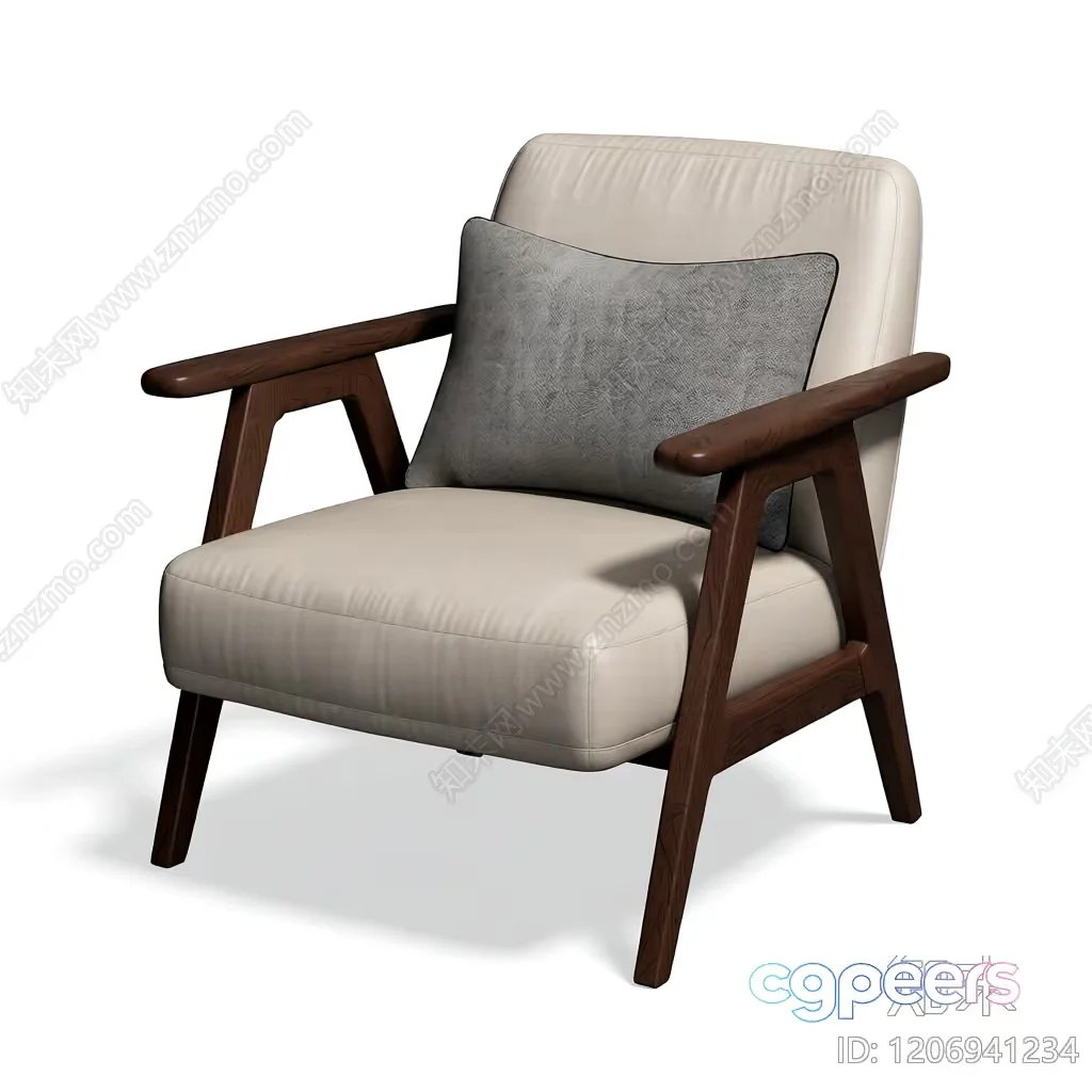Wooden Armchair With Beige Cushion 3D Model – 1083 – VRAY Render