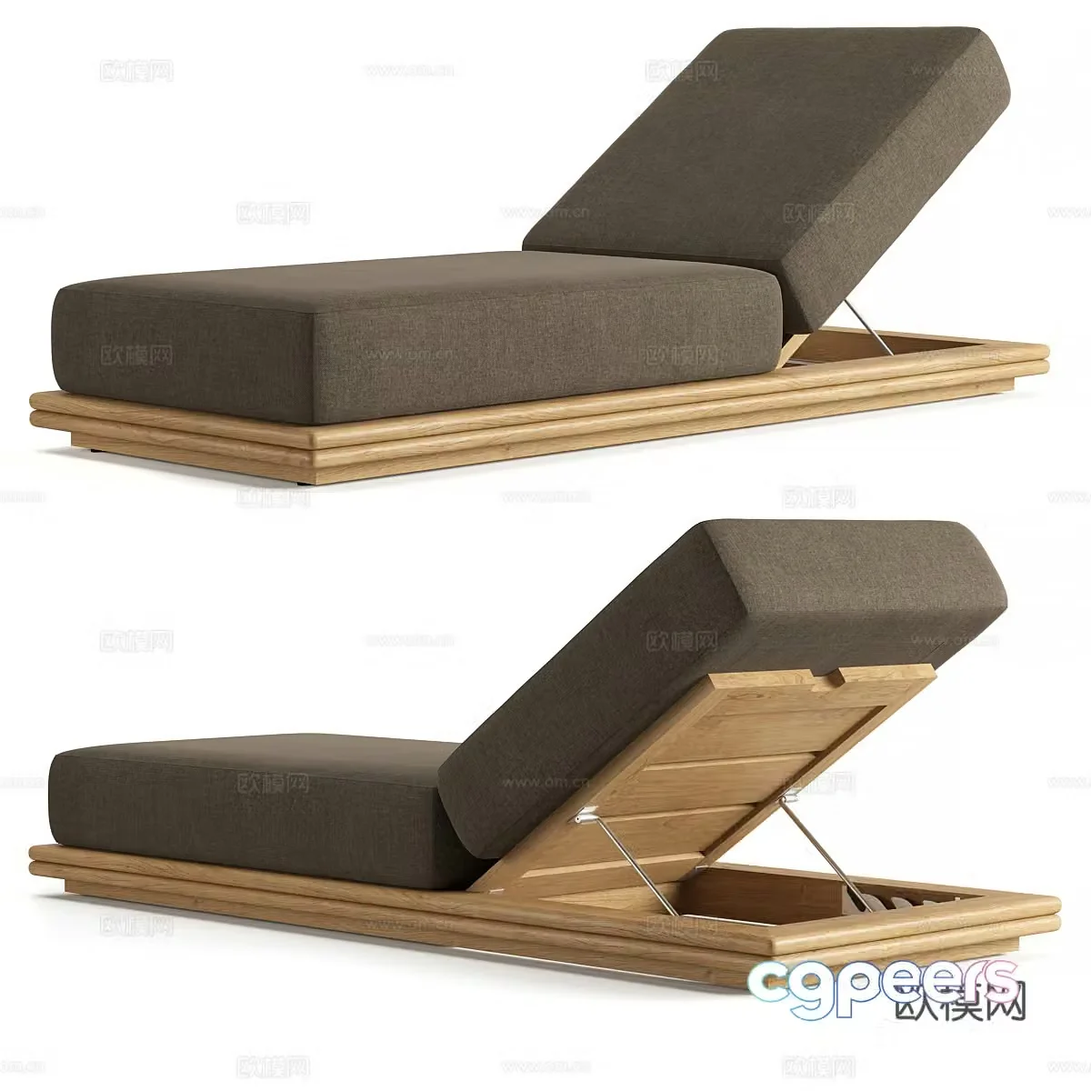 New Chinese RH BONDI Teak Recliner 3D Model