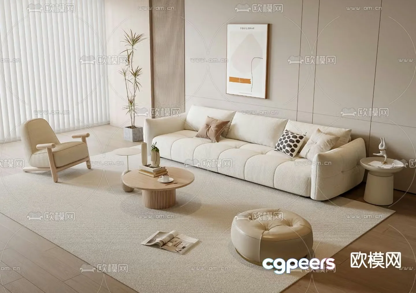 Cream style modular sofa 3d model