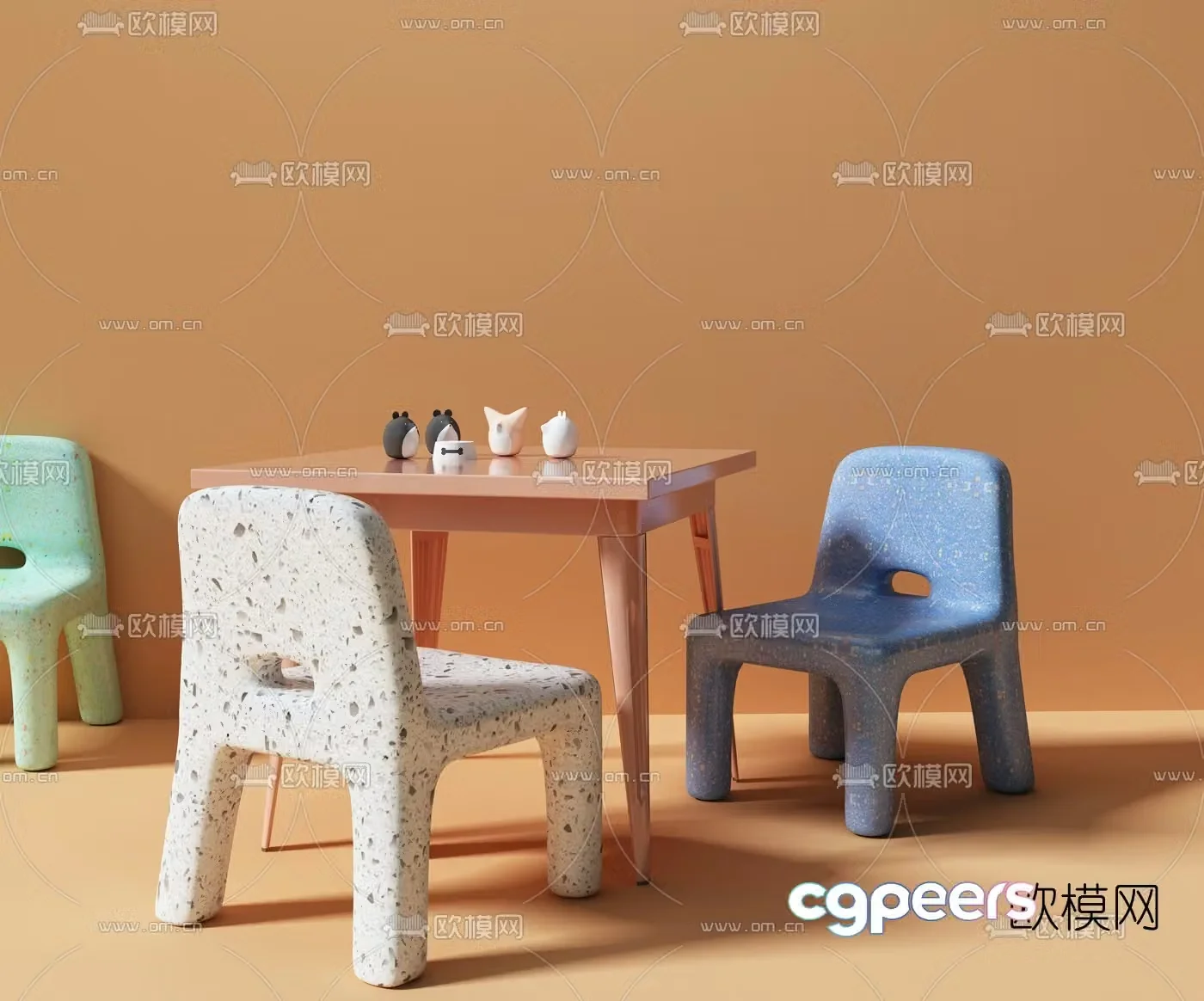 Modern sugar square children’s table and chairs 3D model
