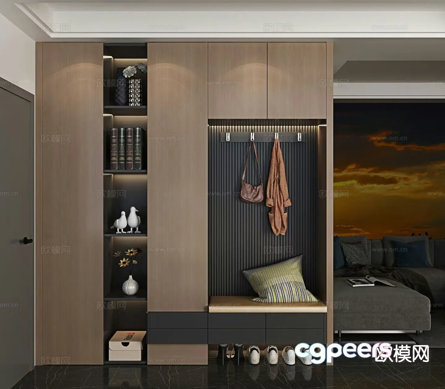 Italian style entrance shoe cabinet 3D model