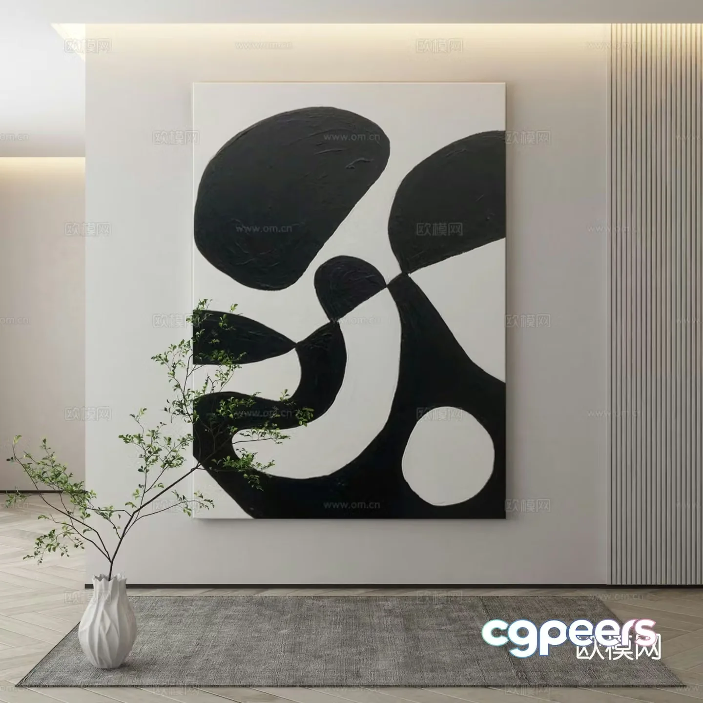 Modern decorative painting black and white hanging painting abstract painting 3d model