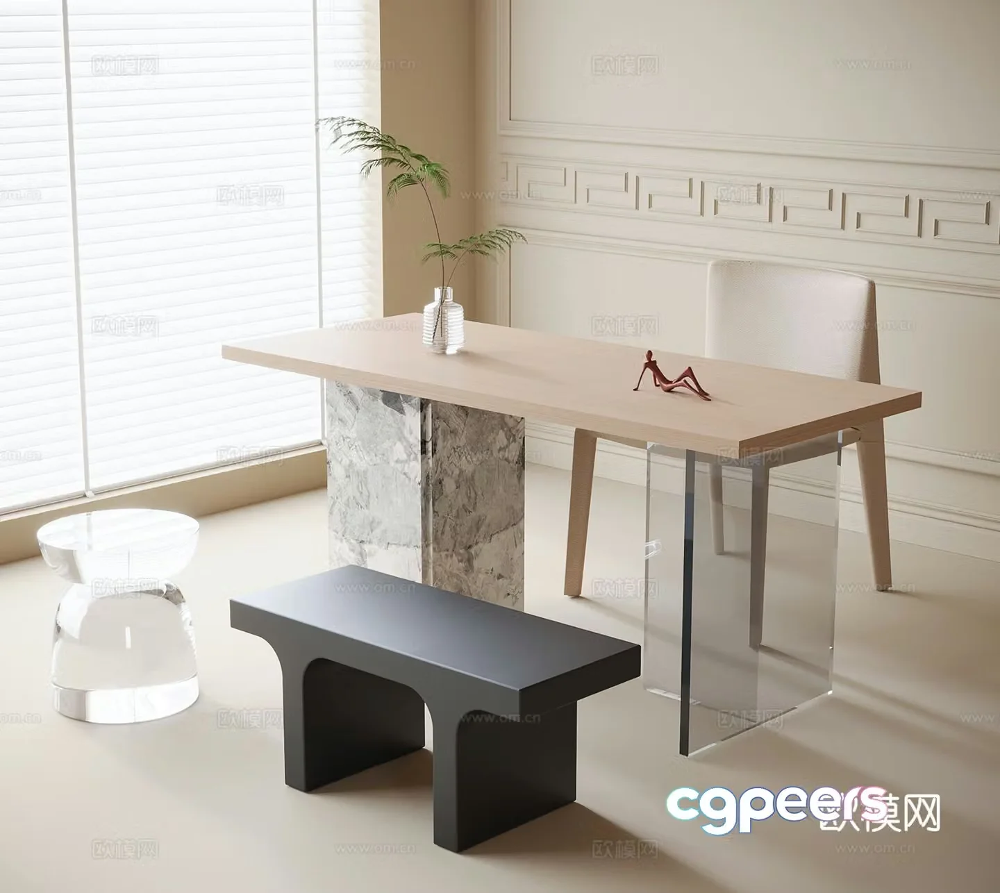 Modern desk and chair tea table and chair 3d model