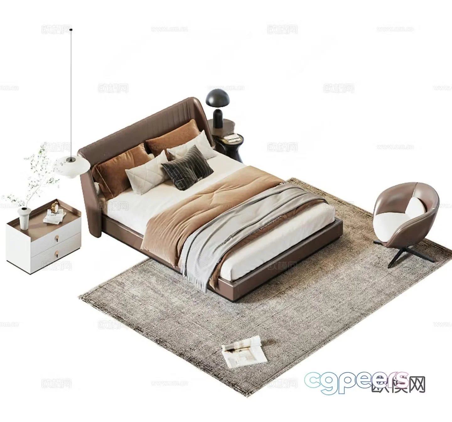 Modern double bed 3d model