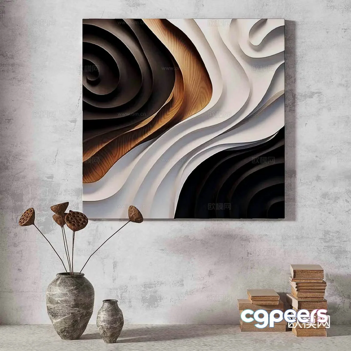 Wabisa retro texture abstract decorative painting 3d model