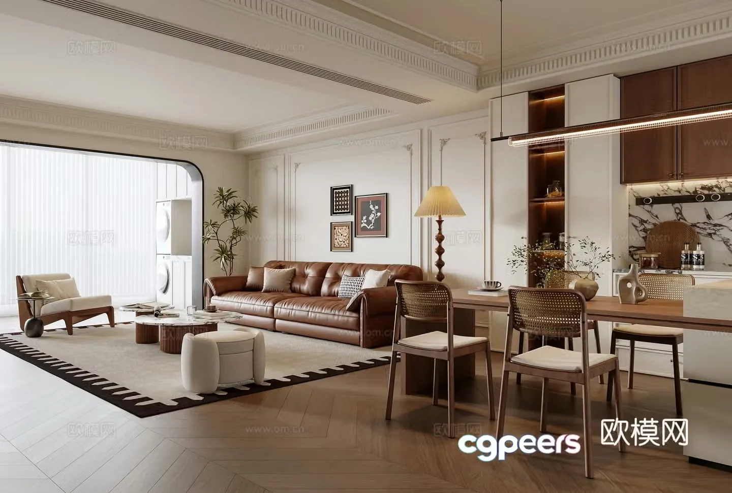 French living and dining room 3d model
