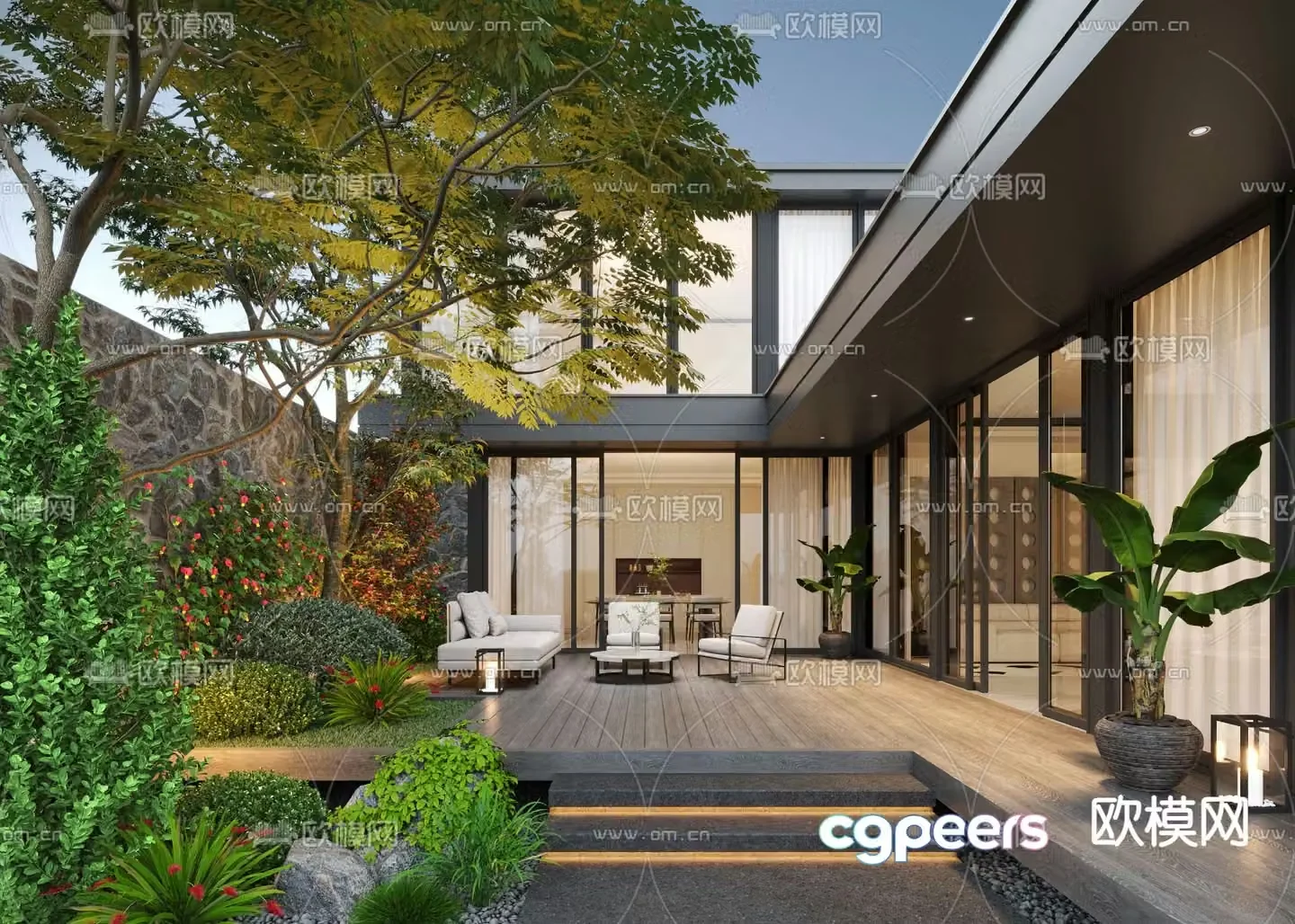 Courtyard landscape garden 3d model