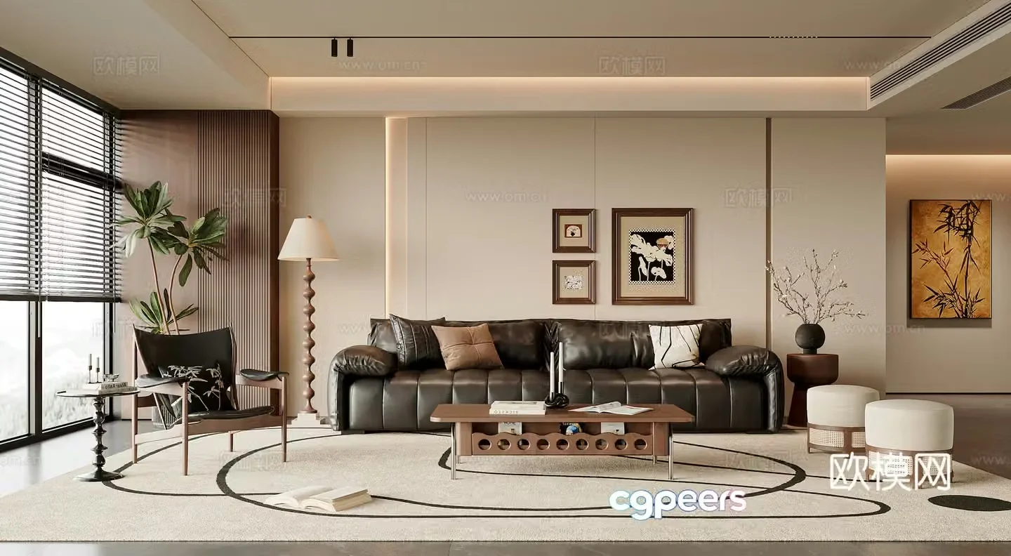 Modern medieval style living room sofa and coffee table combination medieval style coffee table leisure chair pier hanging painting 3D model