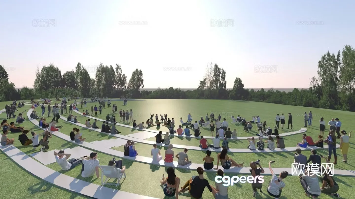 Big lawn park sitting people crowd crowd 3d model square