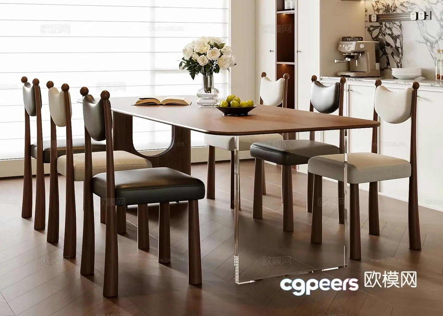 French dining table and chair combination 3D model
