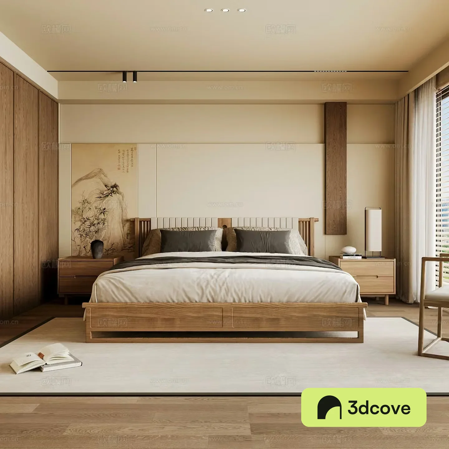 New Chinese style home bedroom Song family aesthetic bedroom Song style bedroom New Chinese style double bed